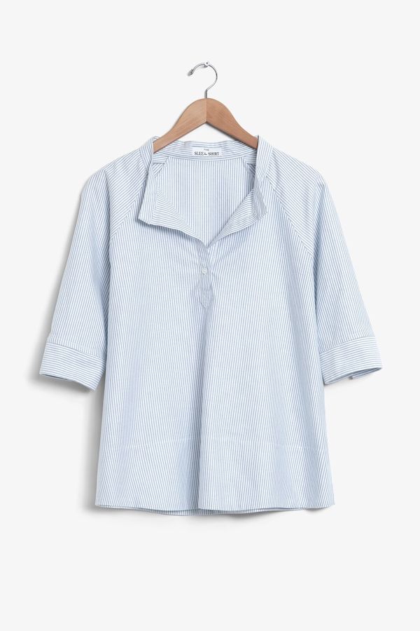 The Sleep Shirt Three Quarter Sleeve Top Blue Oxford Stripe The Sleep Shirt Three Quarter Sleeve Top Blue Oxford Stripe