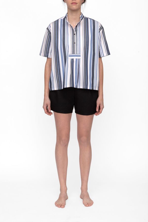 The Sleep Shirt Short Sleeve Cropped Sleep Shirt Blue and Pink Stripe The Sleep Shirt Short Sleeve Cropped Sleep Shirt Blue and Pink Stripe