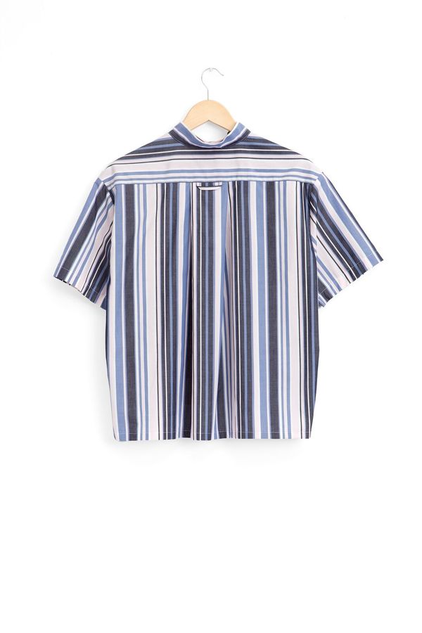 The Sleep Shirt Short Sleeve Cropped Sleep Shirt Blue and Pink Stripe The Sleep Shirt Short Sleeve Cropped Sleep Shirt Blue and Pink Stripe