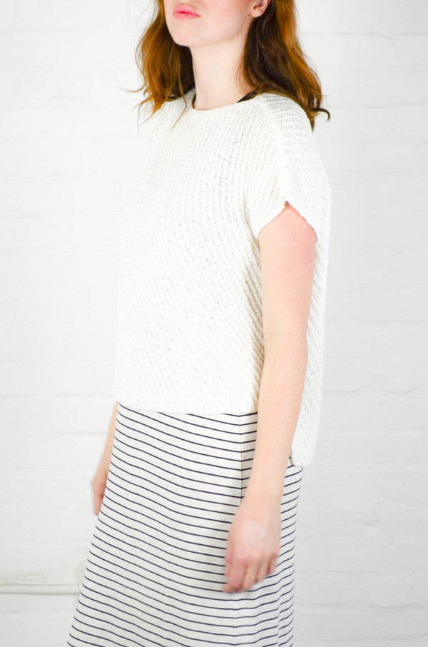 ATM Anthony Thomas Melillo ATM Ecru Diagonal Stitch Pullover top ATM Anthony Thomas Melillo ATM Ecru Diagonal Stitch Pullover top