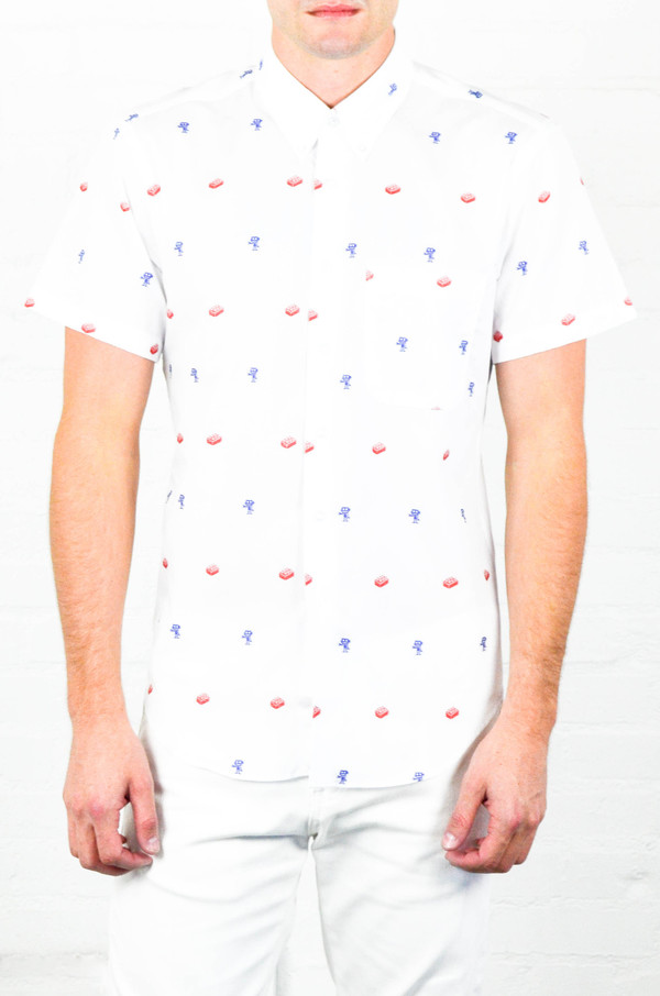 Men's Naked and Famous Blocks and Robots Jacquard Regular Short Sleeve Shirt Men's Naked and Famous Blocks and Robots Jacquard Regular Short Sleeve Shirt