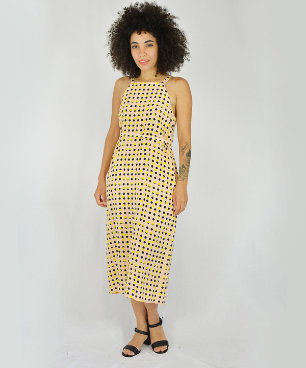 Dusen Dusen Peach Double Dot High Neck Dress Dusen Dusen Peach Double Dot High Neck Dress