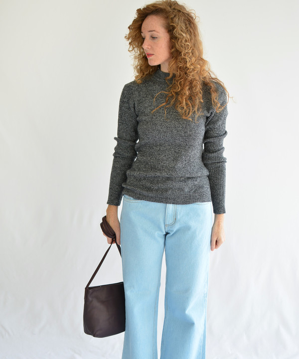 Micaela Greg Speckle Grey Stagger Rib Turtleneck Micaela Greg Speckle Grey Stagger Rib Turtleneck