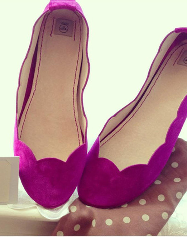 Ele - Pink Scalloped Suede Flat Pump Ele - Pink Scalloped Suede Flat Pump