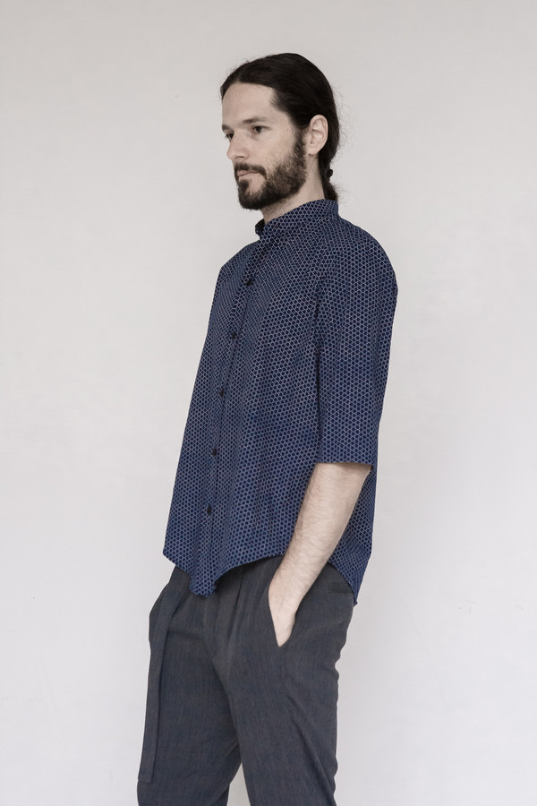 Men's Assembly New York Cotton Indigo Print Nehru Shirt Men's Assembly New York Cotton Indigo Print Nehru Shirt