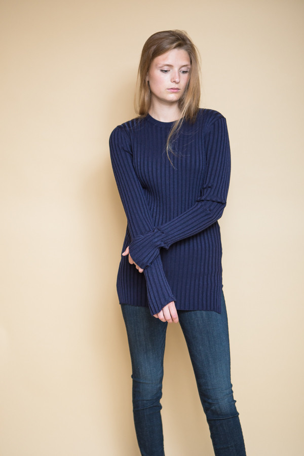 Achro Long Sleeve Ribbed Sweater - Navy Achro Long Sleeve Ribbed Sweater - Navy
