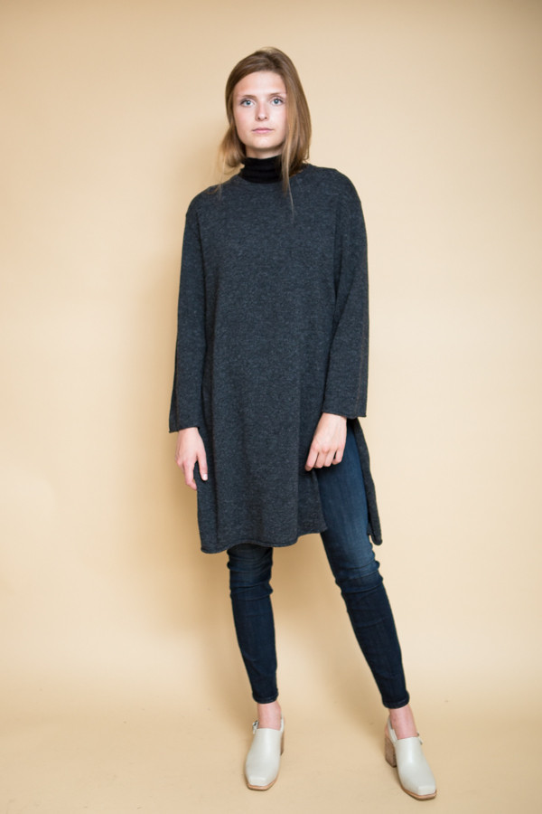 Achro Side Slit Long Sweater - Charcoal Achro Side Slit Long Sweater - Charcoal