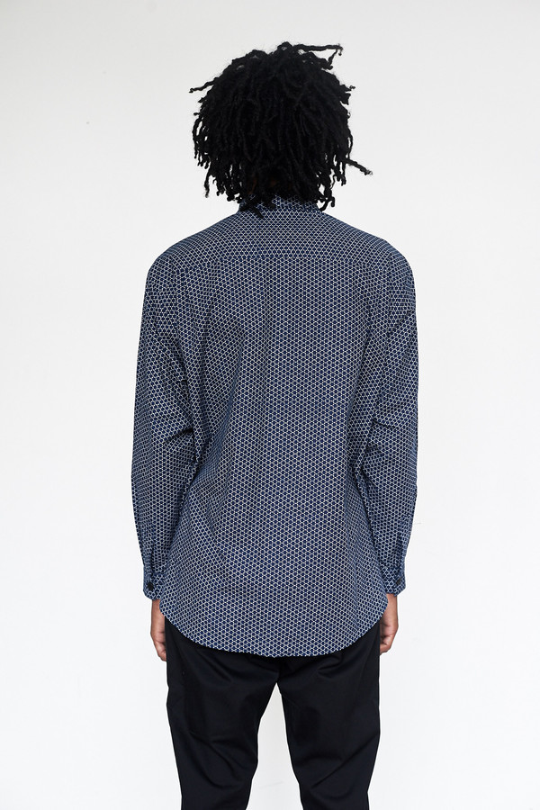 Men's Assembly New York Cotton Indigo Print Poet Shirt Men's Assembly New York Cotton Indigo Print Poet Shirt