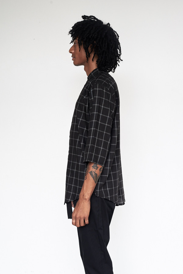 Men's Assembly New York Rayon Plaid Nehru Shirt Men's Assembly New York Rayon Plaid Nehru Shirt