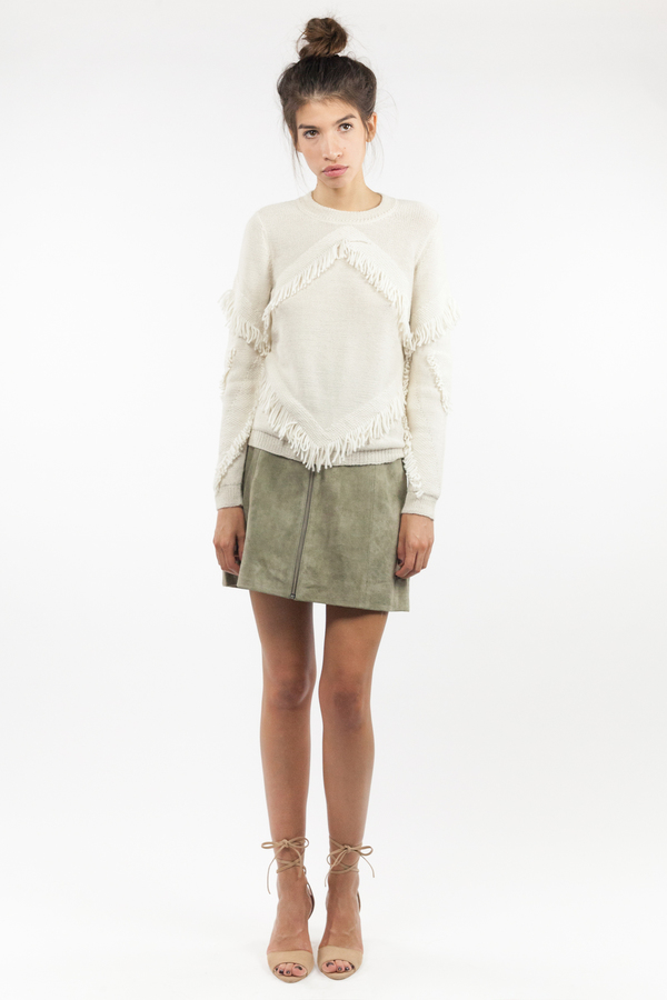 Tanya Taylor Inlay Fringe Cha Cha Sweater - Cream Tanya Taylor Inlay Fringe Cha Cha Sweater - Cream