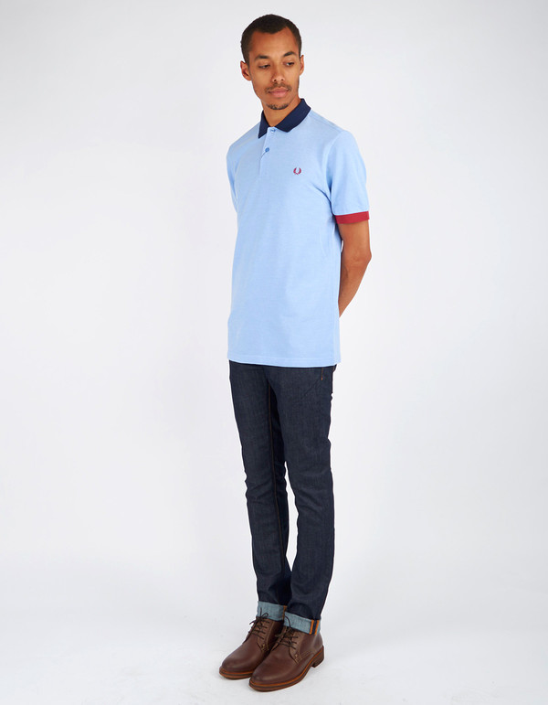 Men's Fred Perry Colour Block Pique Shirt Light Smoke Oxford Men's Fred Perry Colour Block Pique Shirt Light Smoke Oxford
