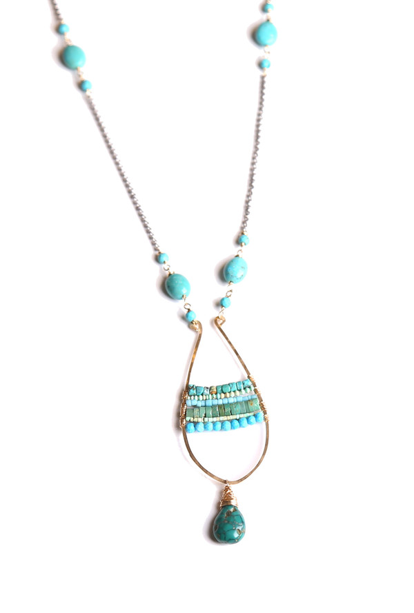 James and Jezebelle Turquoise Teardrop Paddle Necklace James and Jezebelle Turquoise Teardrop Paddle Necklace