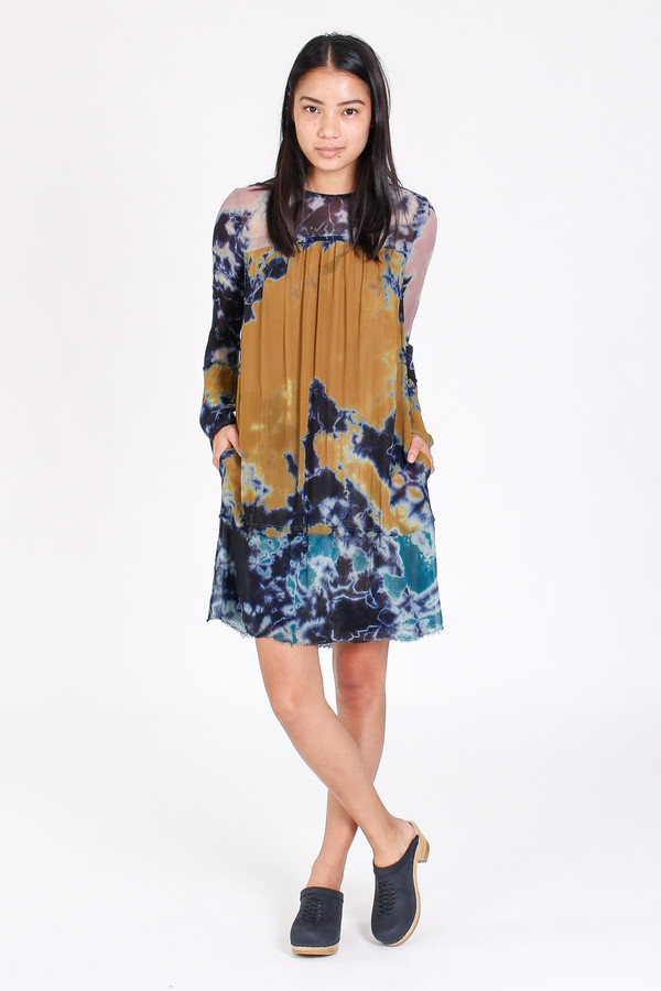 Raquel Allegra Bell sleeve vintage dress in multi Raquel Allegra Bell sleeve vintage dress in multi