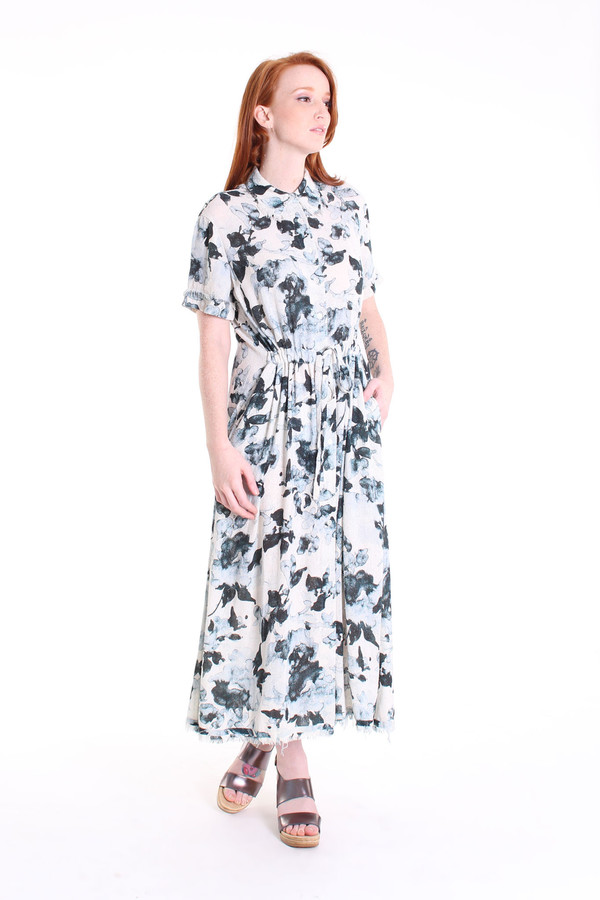 Raquel Allegra Button-up dress in natural floral Raquel Allegra Button-up dress in natural floral