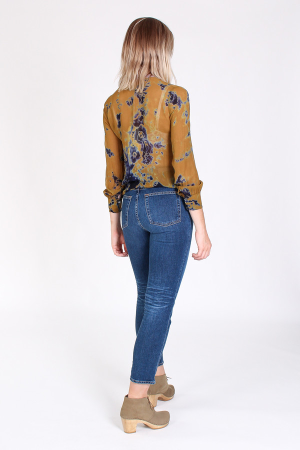 Raquel Allegra Chiffon button front henley in ochre Raquel Allegra Chiffon button front henley in ochre