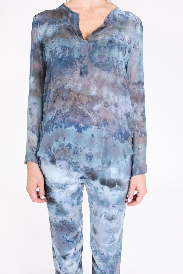 Raquel Allegra Chiffon henley blouse in Midnight Raquel Allegra Chiffon henley blouse in Midnight