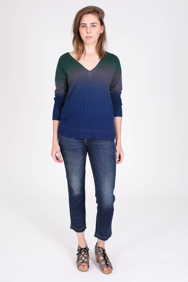 Raquel Allegra Deep v-neck dip dye pullover in midnight Raquel Allegra Deep v-neck dip dye pullover in midnight