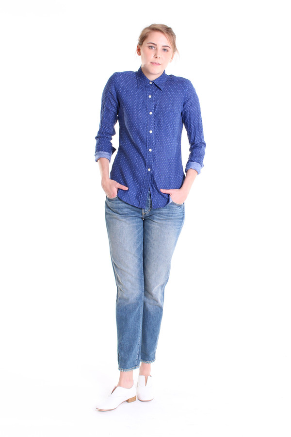 Vert & Vogue Long sleeve button down shirt in blue dot print Vert & Vogue Long sleeve button down shirt in blue dot print