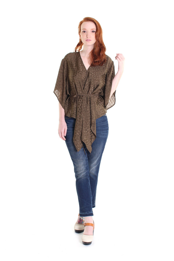 Rodebjer Mona lillies print top in mud green Rodebjer Mona lillies print top in mud green