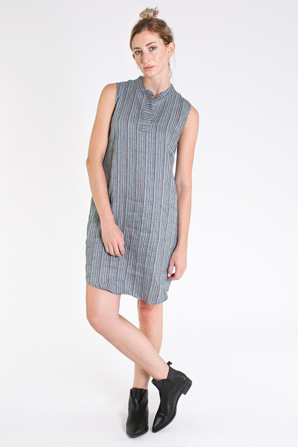 Nuthatch Sleeveless shirt dress in blue combo stripe Nuthatch Sleeveless shirt dress in blue combo stripe