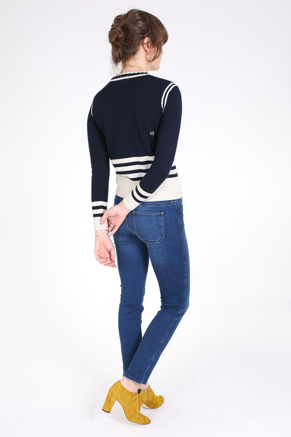 Chinti and Parker Sporty stripe sweater in navy Chinti and Parker Sporty stripe sweater in navy