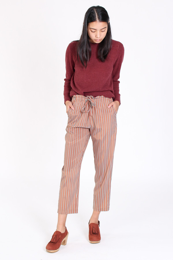 Raquel Allegra Tie front pant in copper stripe Raquel Allegra Tie front pant in copper stripe