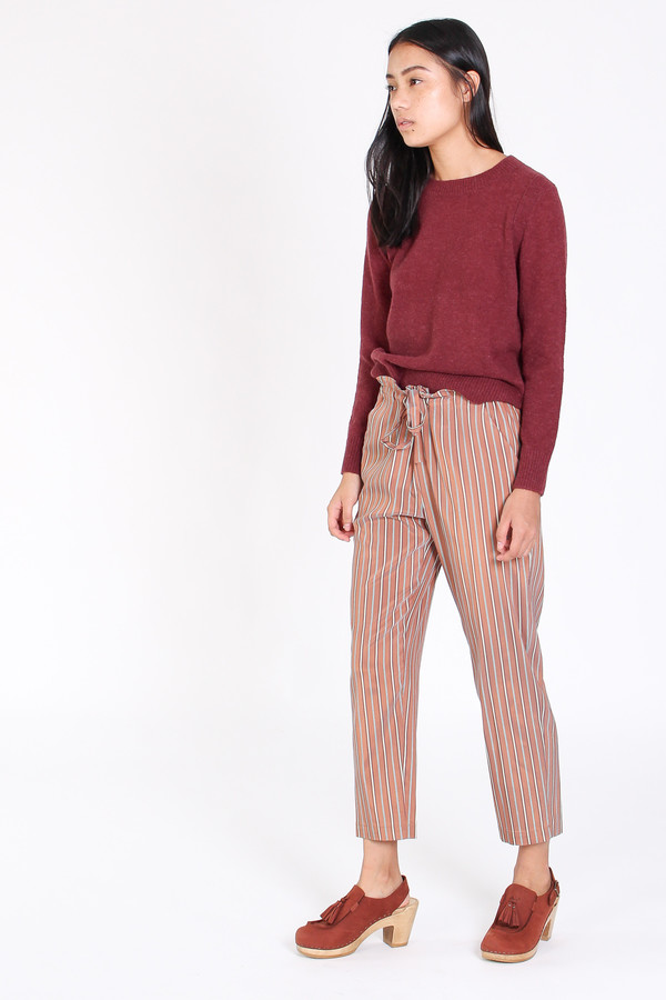 Raquel Allegra Tie front pant in copper stripe Raquel Allegra Tie front pant in copper stripe