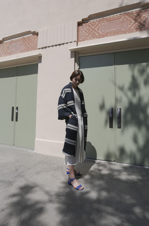 Horses Atelier Robe Coat in Wool Stripe Horses Atelier Robe Coat in Wool Stripe
