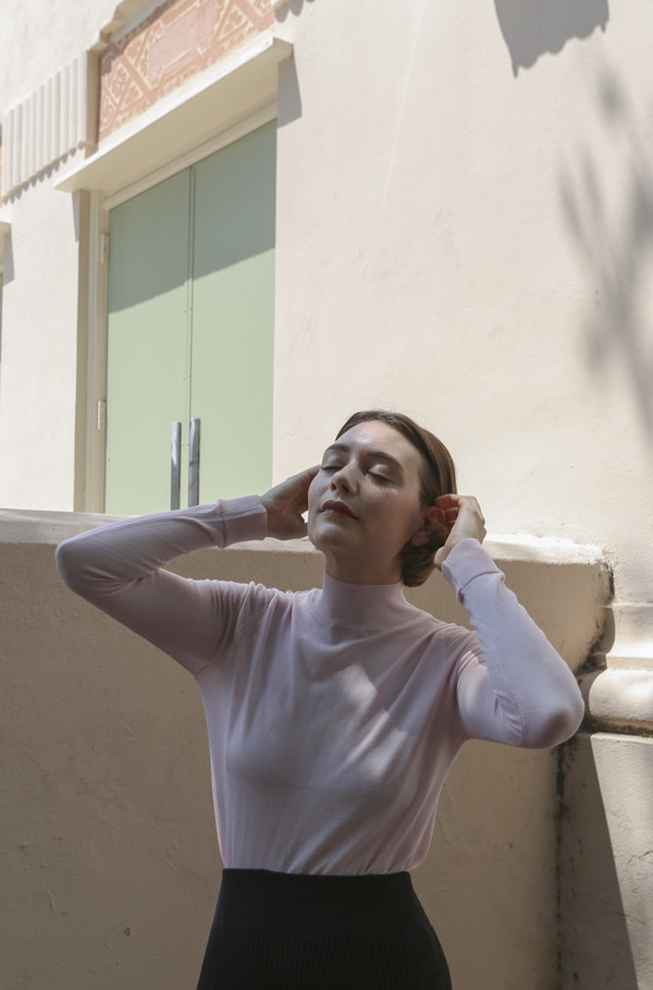 Objects Without Meaning Mock Neck Long Sleeve Top in Pink Objects Without Meaning Mock Neck Long Sleeve Top in Pink