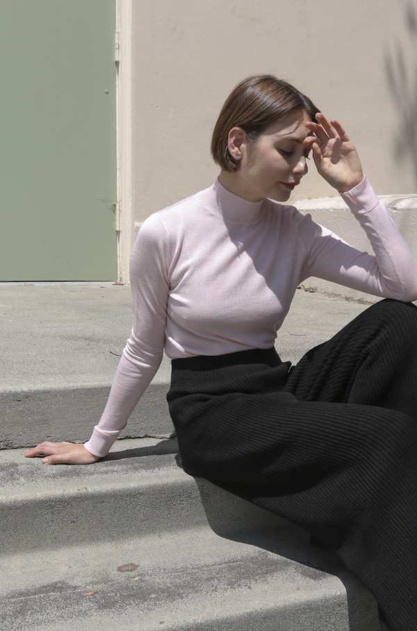 Objects Without Meaning Mock Neck Long Sleeve Top in Pink Objects Without Meaning Mock Neck Long Sleeve Top in Pink