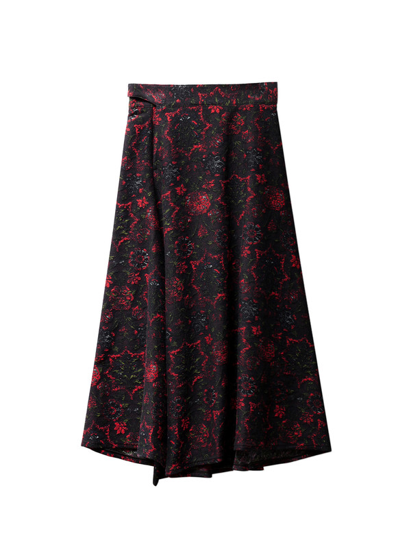 Ys by Yohji Yamamoto Womens Jacquard Flared Floral Skirt Ys by Yohji Yamamoto Womens Jacquard Flared Floral Skirt