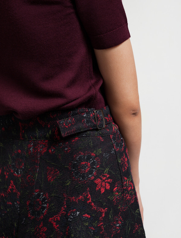 Ys by Yohji Yamamoto Womens Jacquard Flared Floral Skirt Ys by Yohji Yamamoto Womens Jacquard Flared Floral Skirt