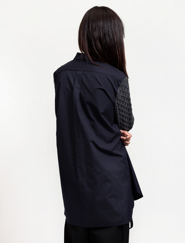 Ys by Yohji Yamamoto Womens Knit Sleeve Shirt Navy/Grey Ys by Yohji Yamamoto Womens Knit Sleeve Shirt Navy/Grey
