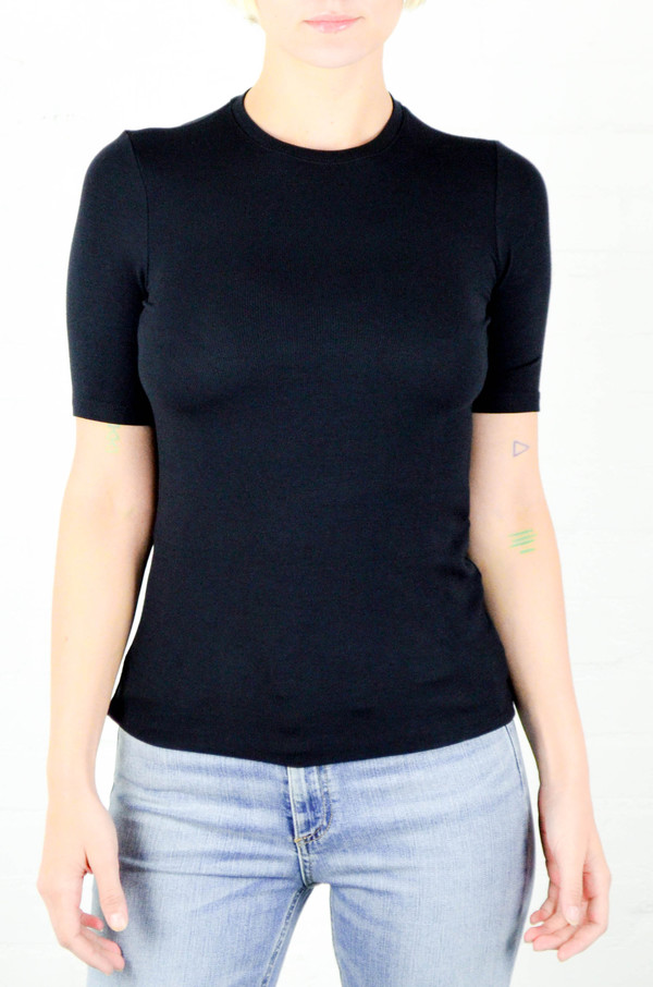 ATM Anthony Thomas Melillo ATM Black Modal Rib Half Sleeve Crew Neck Tee ATM Anthony Thomas Melillo ATM Black Modal Rib Half Sleeve Crew Neck Tee