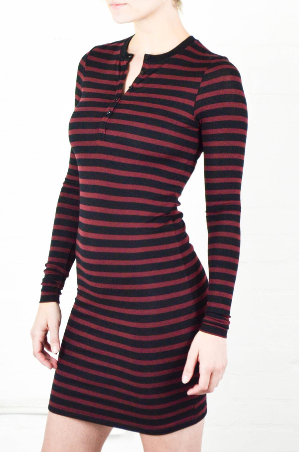 ATM Anthony Thomas Melillo ATM Rust and Black Striped Long Sleeve Henley Dress ATM Anthony Thomas Melillo ATM Rust and Black Striped Long Sleeve Henley Dress
