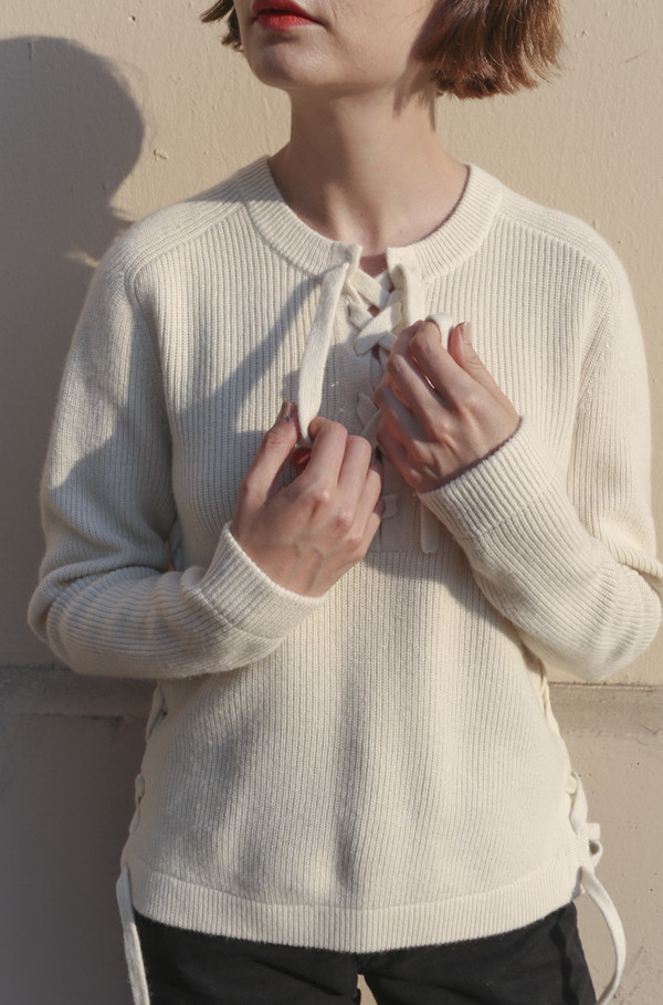 SVILU Lace-up Sweater in Ivory SVILU Lace-up Sweater in Ivory