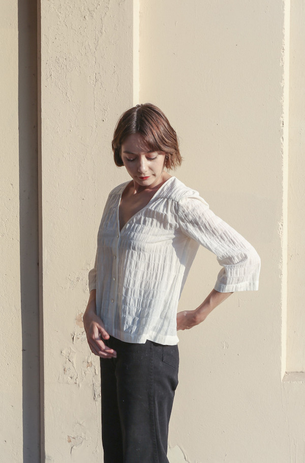 Horses Atelier V-Neck Button-Front Blouse in Ivory Horses Atelier V-Neck Button-Front Blouse in Ivory