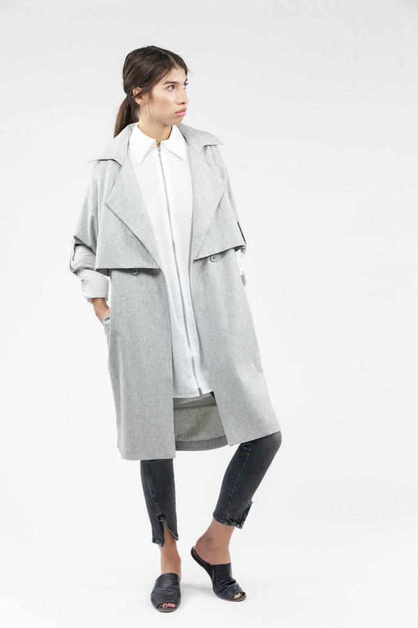 7115 by Szeki Wool Trench Coat - Light Gray 7115 by Szeki Wool Trench Coat - Light Gray