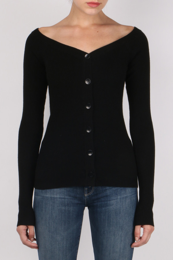 Tibi Merino Rib Decollete Cardigan Tibi Merino Rib Decollete Cardigan