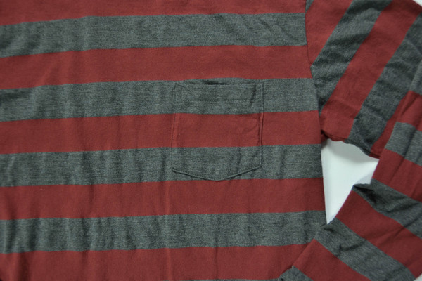 VELVA SHEEN - STRIPED LONG SLEEVE POCKET TEE / BURGUNDY & CHARCOAL VELVA SHEEN - STRIPED LONG SLEEVE POCKET TEE / BURGUNDY & CHARCOAL