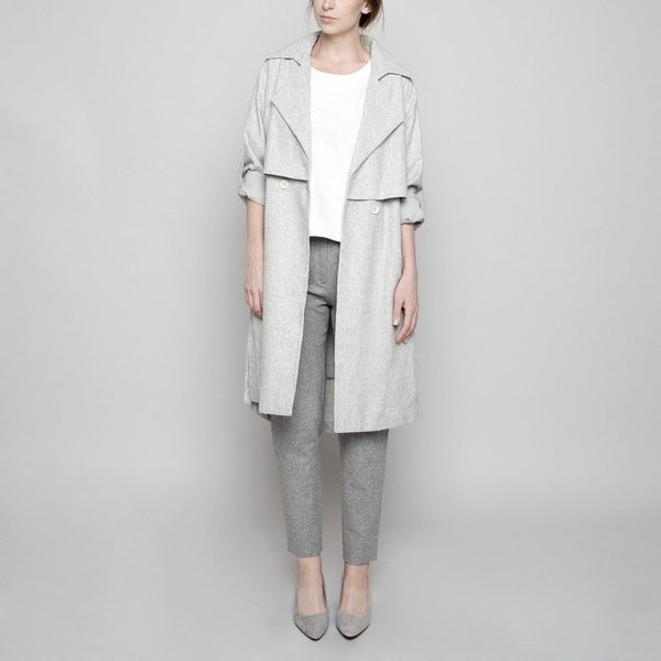 7115 by szeki Light Grey Wool Trench Coat 7115 by szeki Light Grey Wool Trench Coat