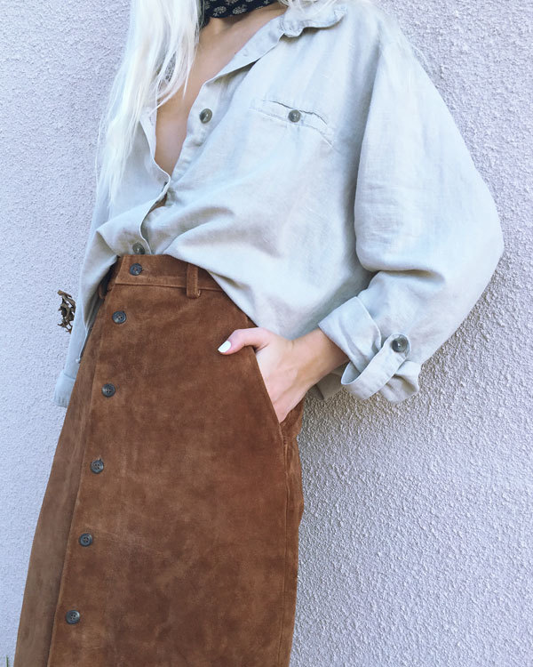 Vintage Button Front Suede Skirt Vintage Button Front Suede Skirt