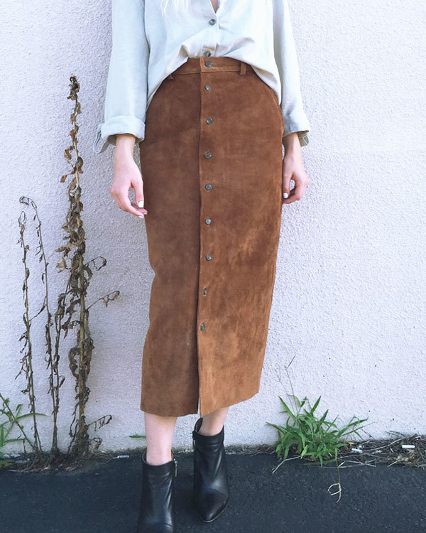 Vintage Button Front Suede Skirt Vintage Button Front Suede Skirt