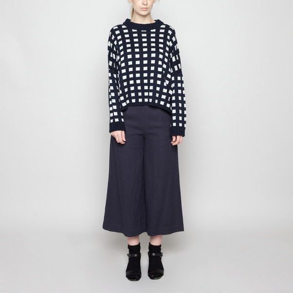 7115 by Szeki Mock-Neck Cotton Plaid Sweater - Navy FW16 7115 by Szeki Mock-Neck Cotton Plaid Sweater - Navy FW16