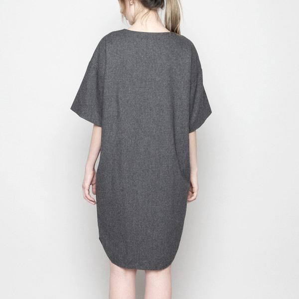 7115 by Szeki V-Neck Cocoon Wool Dress - Gray FW16 7115 by Szeki V-Neck Cocoon Wool Dress - Gray FW16