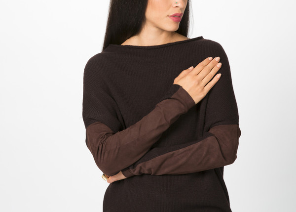 Kristensen du Nord Leather Trim Knit Pullover Kristensen du Nord Leather Trim Knit Pullover