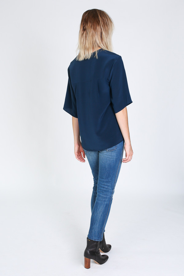 Vincetta Asymmetrical Placket Shirt in navy Vincetta Asymmetrical Placket Shirt in navy