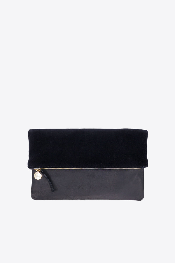 Clare V. Foldover Clutch in navy nappa and velvet Clare V. Foldover Clutch in navy nappa and velvet