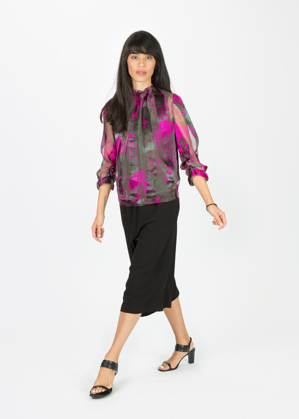Amelia Toro Satin Stripe Silk Blouse Amelia Toro Satin Stripe Silk Blouse