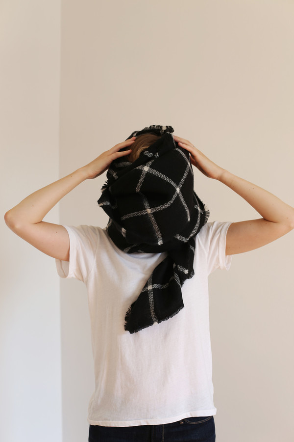 Buji Baja Windowpane Blanket Scarf Black Buji Baja Windowpane Blanket Scarf Black